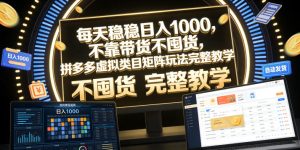 每天稳稳日入1000，不靠带货不囤货，拼多多虚拟类目矩阵玩法完整教学【揭秘】-第一资源库