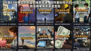 抖音63W博主的财富思维变现课,创作者伙伴计划+分成计划+收徒商单等多渠道变现-第一资源库