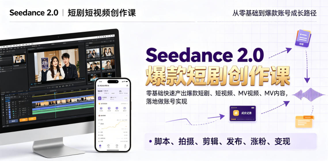 Seedance 2.0短剧短视频创作课，零基础快速产出爆款短剧、短视频、MV内容，落地做账号实现变现-第一资源库