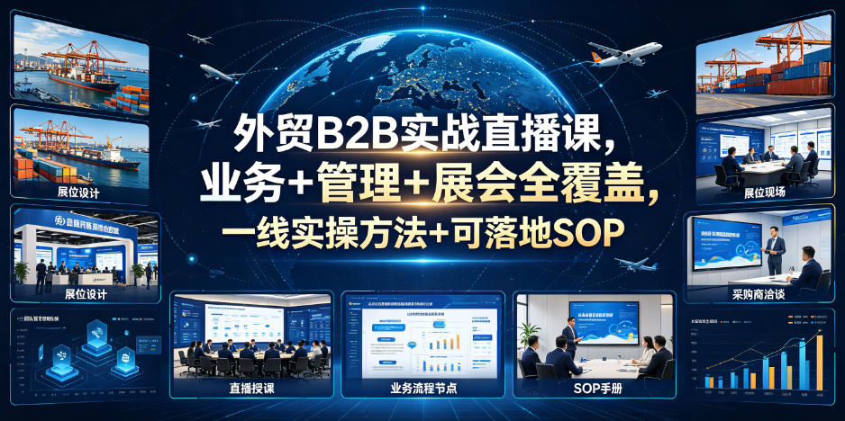 外贸B2B实战直播课，业务+管理+展会全覆盖，一线实操方法+可落地SOP-第一资源库