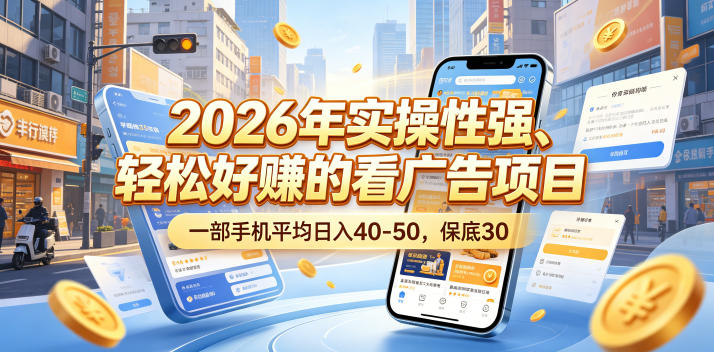 2026年实操性强、轻松好賺的看广告项目，一部手机平均日入40-50，保底30米【揭秘】-第一资源库