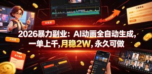2026暴力副业：AI动画全自动生成，一单上千，月稳2W，永久可做【揭秘】-第一资源库