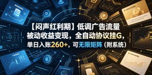 【闷声红利期】低调广告流量被动收益变现，全自动协议挂G，单日入账260+，可无限矩阵（附系统）【揭秘】-第一资源库