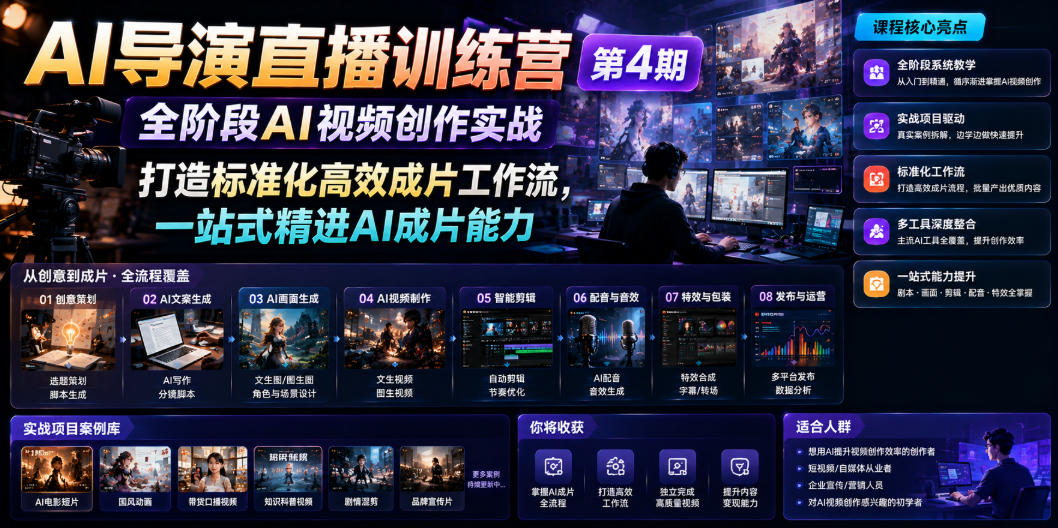 AI导演直播训练营第4期｜全阶段AI视频创作实战，打造标准化高效成片工作流，一站式精进AI成片能力-第一资源库