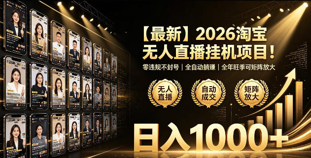 2026淘宝无人直播挂播项目！零违规不封号，全自动躺賺，全年旺季可矩阵放大，日入1000+【揭秘】-第一资源库