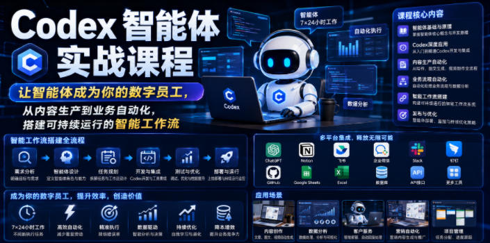 Codex智能体实战课程，让智能体成为你的数字员工，从内容生产到业务自动化，搭建可持续运行的智能工作流-第一资源库