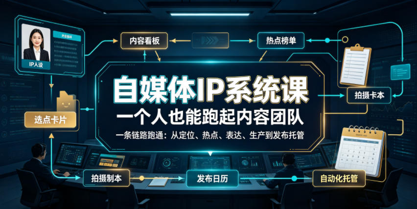 自媒体IP系统课，一个人也能跑起内容团队，一条链路跑通，从定位、热点、表达、生产到发布托管-第一资源库