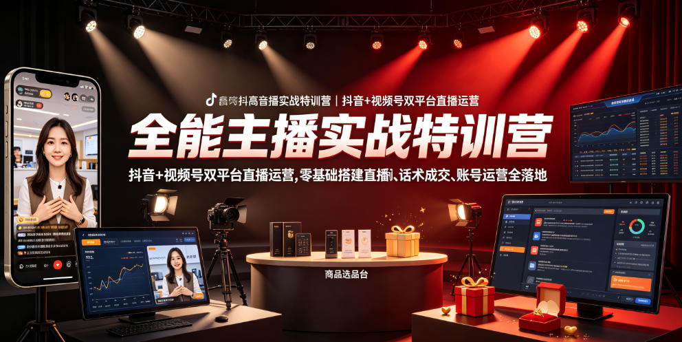 全能主播实战特训营｜抖音+视频号双平台直播运营，零基础搭建直播间、精准选品、话术成交、账号运营全落地-第一资源库