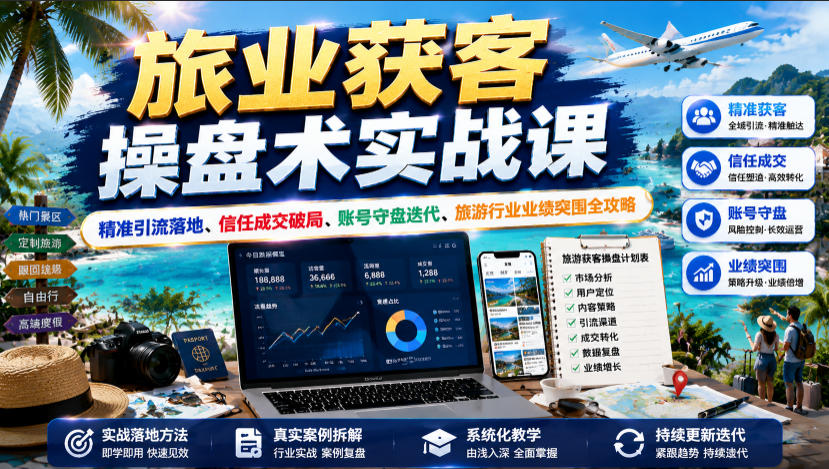旅业获客操盘术实战课｜精准引流落地、信任成交破局、账号守盘迭代、旅游行业业绩突围全攻略-第一资源库