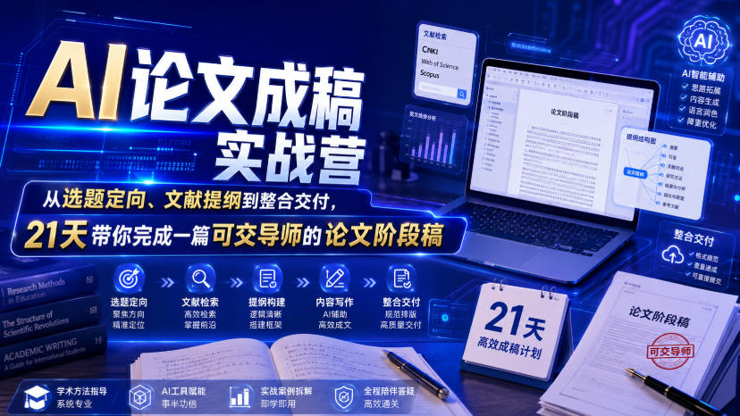 AI论文成稿实战营，从选题定向、文献提纲到整合交付，21天带你完成一篇可交导师的论文阶段稿-第一资源库
