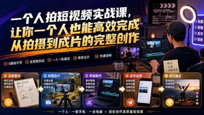 一个人拍短视频实战课，让你一个人也能高效完成从拍摄到成片的完整创作-第一资源库