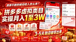 源源不断的被动收入怎么来？拼多多虚拟类目实操月入1至3W，3-5天新店破零出单-第一资源库