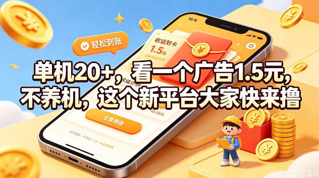 单机20+，看一个广告1.5米，不养机，这个新平台大家快来撸【揭秘】-第一资源库