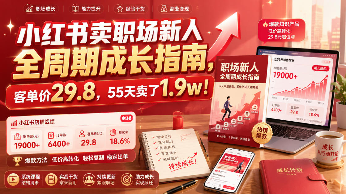 小红书卖职场新人全周期成长指南，客单价29.8，55天卖了1.9w！-第一资源库