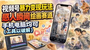视频号暴力变现玩法，感人瞬间绘画赛道，手机电脑均可-第一资源库