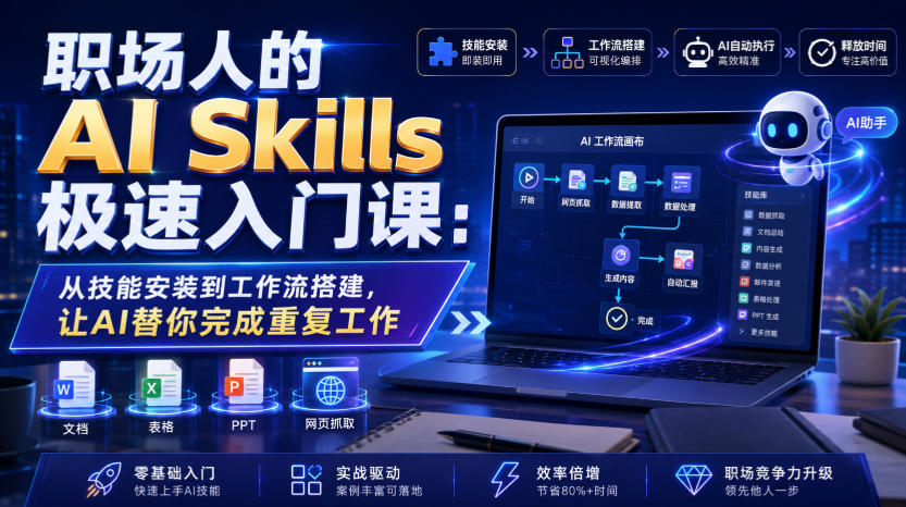 职场人的AI Skills极速入门课：从技能安装到工作流搭建，让AI替你完成重复工作-第一资源库