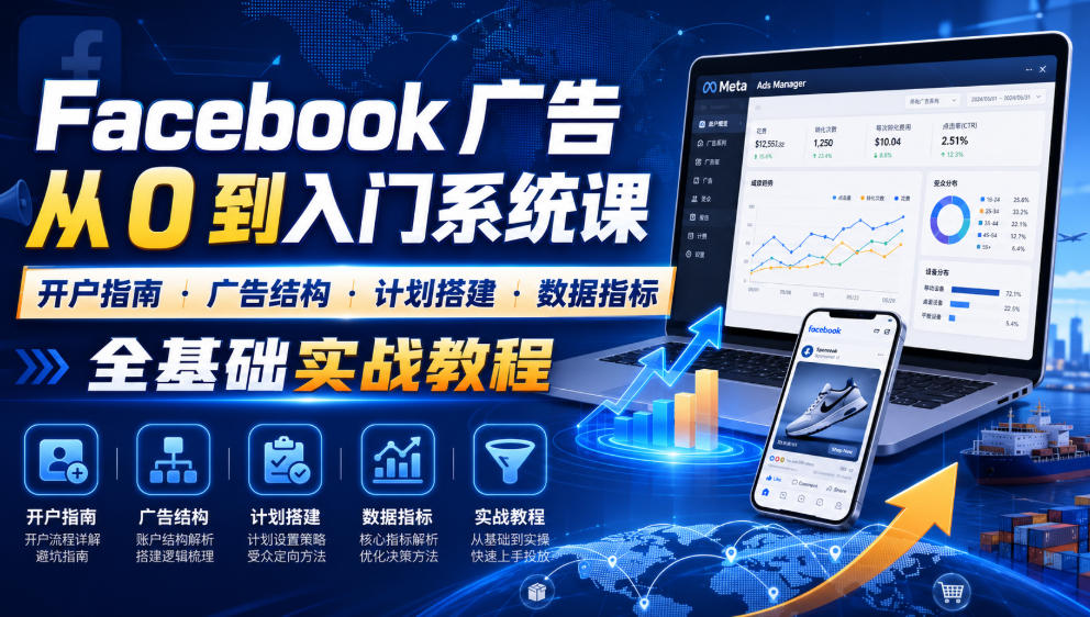 Facebook广告新手从0到入门系统课｜开户指南・广告结构・计划搭建・数据指标全基础实战教程-第一资源库