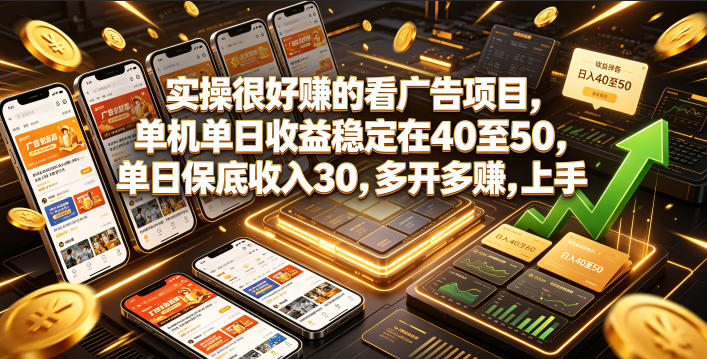 实操很好賺的看广告项目，单机单日收益稳定在40至50，单日保底收入30，多开多賺，上手就能变现【揭秘】-第一资源库