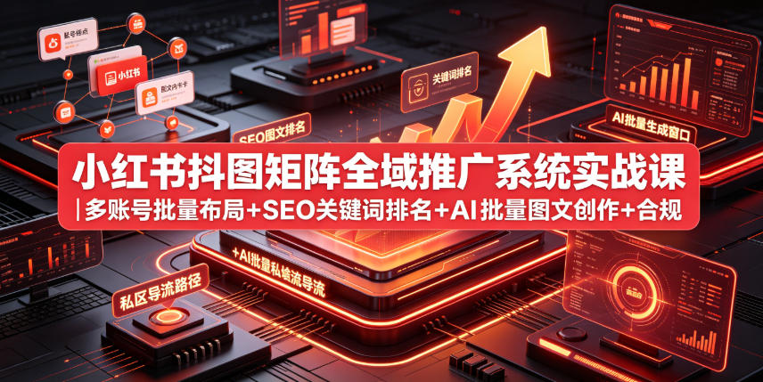 小红书抖图矩阵全域推广系统实战课｜多账号批量布局+SEO关键词排名+AI批量图文创作+合规私域导流完整落地教程-第一资源库