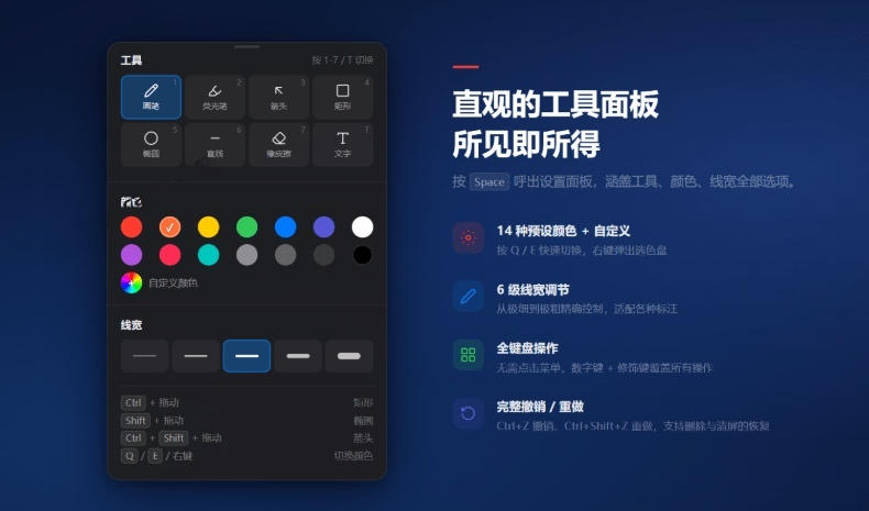 开源轻量级屏幕标注工具，1.4MB实现电脑全屏变自由画布！支持8种标注工具和全键盘操控MarkerOn-第一资源库