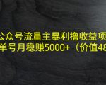 公众号流量主暴利撸收益项目，单人单号月稳赚5000+（价值480元）-第一资源库
