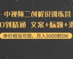 中视频二创解说训练营：从0到精通 文案+标题+素材、月入5000到5W-第一资源库