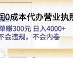 高利润0成本代办营业执照项目：一单赚300元日入4000+不会违规，不会内卷-第一资源库