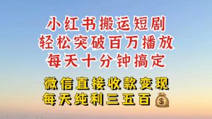 小红书搬运热门短剧,轻松爆流百万播放,每天引流几十人,搞个大几百块真的很简单-第一资源库