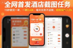 全网首发酒店截图任务，15秒做完一单，一单0.6米，每天任务不设限，矩阵操作日入3张【揭秘】-第一资源库