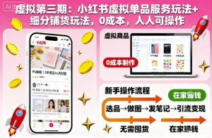 虚拟第三期：小红书虚拟单品服务玩法+细分铺货玩法，0成本，人人可操作-第一资源库