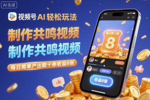 视频号AI轻松玩法，制作共鸣视频，每日简单产出数十条收益8张-第一资源库