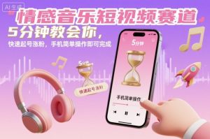 情感音乐短视频赛道，5分钟教会你，快速起号涨粉，手机简单操作即可完成-第一资源库
