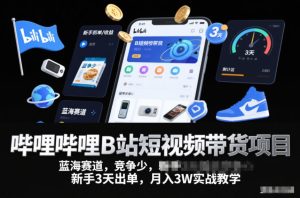 哔哩哔哩B站短视频带货项目,蓝海赛道,竞争少,新手3天出单,月入3W实战教学-第一资源库