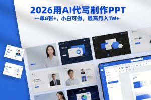 2026用AI代写制作PPT，一单8张+，小白可做，最高月入1W+-第一资源库