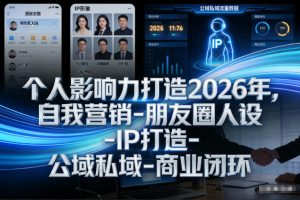 个人影响力打造2026年,自我营销-朋友圈人设-IP打造-公域私域-商业闭环-第一资源库