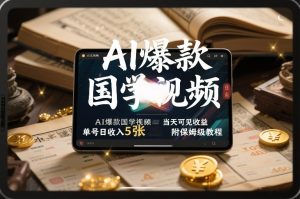 AI爆款国学视频，独家起号方法，小白直接上手，当天可见收益，单号日收入5张+附保姆级教程-第一资源库