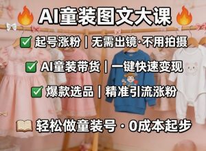 AI童装图文剪辑,某社群童装图文大课,起号涨粉、AI童装带货、爆款选品,无需出镜和拍摄-第一资源库