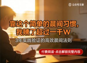 某公众号付费文章:靠这个简单的晨间习惯,我賺了超过一千W-第一资源库