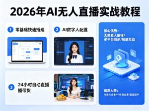 2026年AI无人直播实战教程,零基础也能快速搭建AI数字人无人直播间,实现24小时自动直播带货-第一资源库