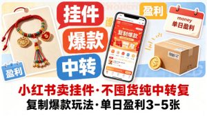 小红书卖挂件，不囤货纯中转复制爆款玩法，单日盈利3-5张-第一资源库