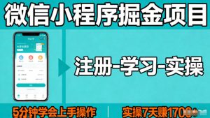 微信小程序掘金项目，项目很简单，5分钟就能学会上手操作，实操7天賺了1700+【揭秘】-第一资源库