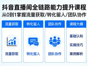 抖音直播间浓缩版视频课程,从0到1掌握直播间流量获取、转化留人、团队协作的全链路能力-第一资源库