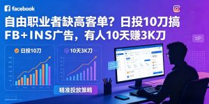 自由职业者缺高客单?日投10刀搞FB+INS广告,有人10天赚3K刀!【原创双语字幕】-第一资源库