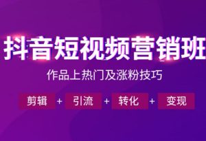 抖音短视频运营班,一门课学会作品上热门及涨粉技巧,引流转化剪辑变现(2026年5月)-第一资源库