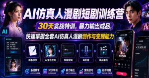 AI仿真人漫剧短剧训练营，30天实战特训，暴力输出成品，快速掌握全套AI仿真人漫剧创作与变现能力-第一资源库