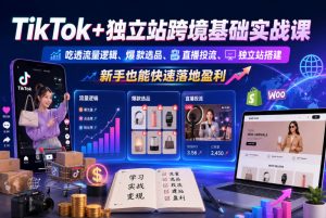 TikTok+独立站跨境基础实战课,吃透流量逻辑、爆款选品、直播投流与独立站搭建,新手也能快速落地盈利-第一资源库