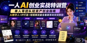 一人AI创业实战特训营,单人零团队轻资产创业指南,AI数字人+IP打造+短视频流量全套路落地变现教程-第一资源库