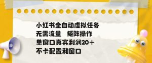 小红书全自动虚拟任务,矩阵操作无需流量,单窗口20+真实收益,不卡配置和窗口【揭秘】-第一资源库