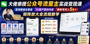 大佬亲授公众号流量主实战变现课,蓝海赛道全覆盖,AI量产原创内容,单账号月入5k+矩阵放大全流程教学-第一资源库