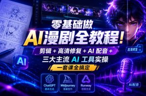 零基础做AI漫剧全教程!剪辑+高清修复+AI配音+三大主流AI工具实操,一套课全搞定-第一资源库
